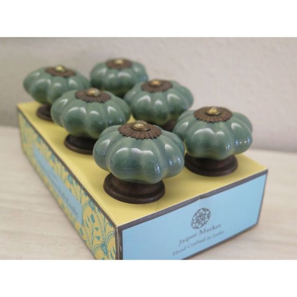 Jaipur Market Green Ceramic Drawer Knobs, Set Of 6 - Picture 7 of 7